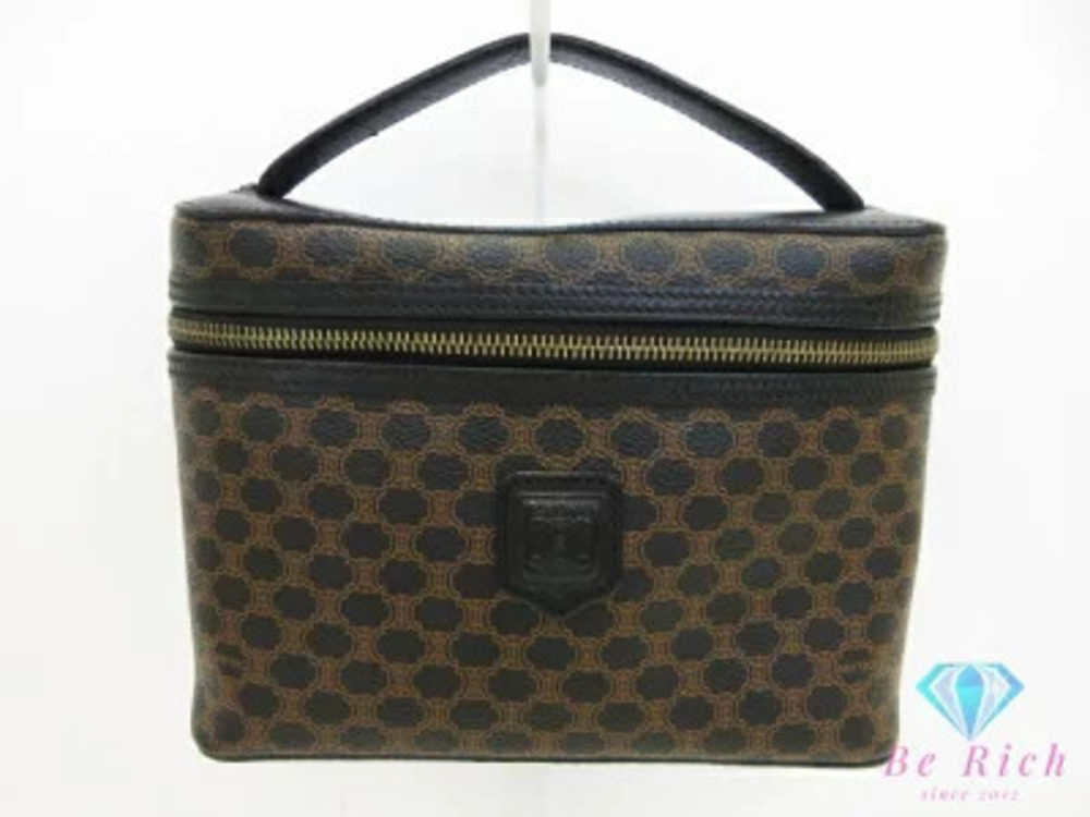 Celine Vanity Bag Pouch Clutch Macadam Black Brown Leather Accessory Cosmetics